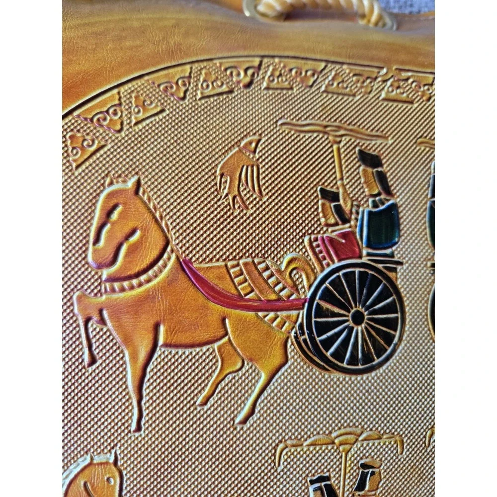 Vintage 1970s Faux Leather Chariot Lounge Cushion Rope‎ Lace Boho Decor UNIQUE